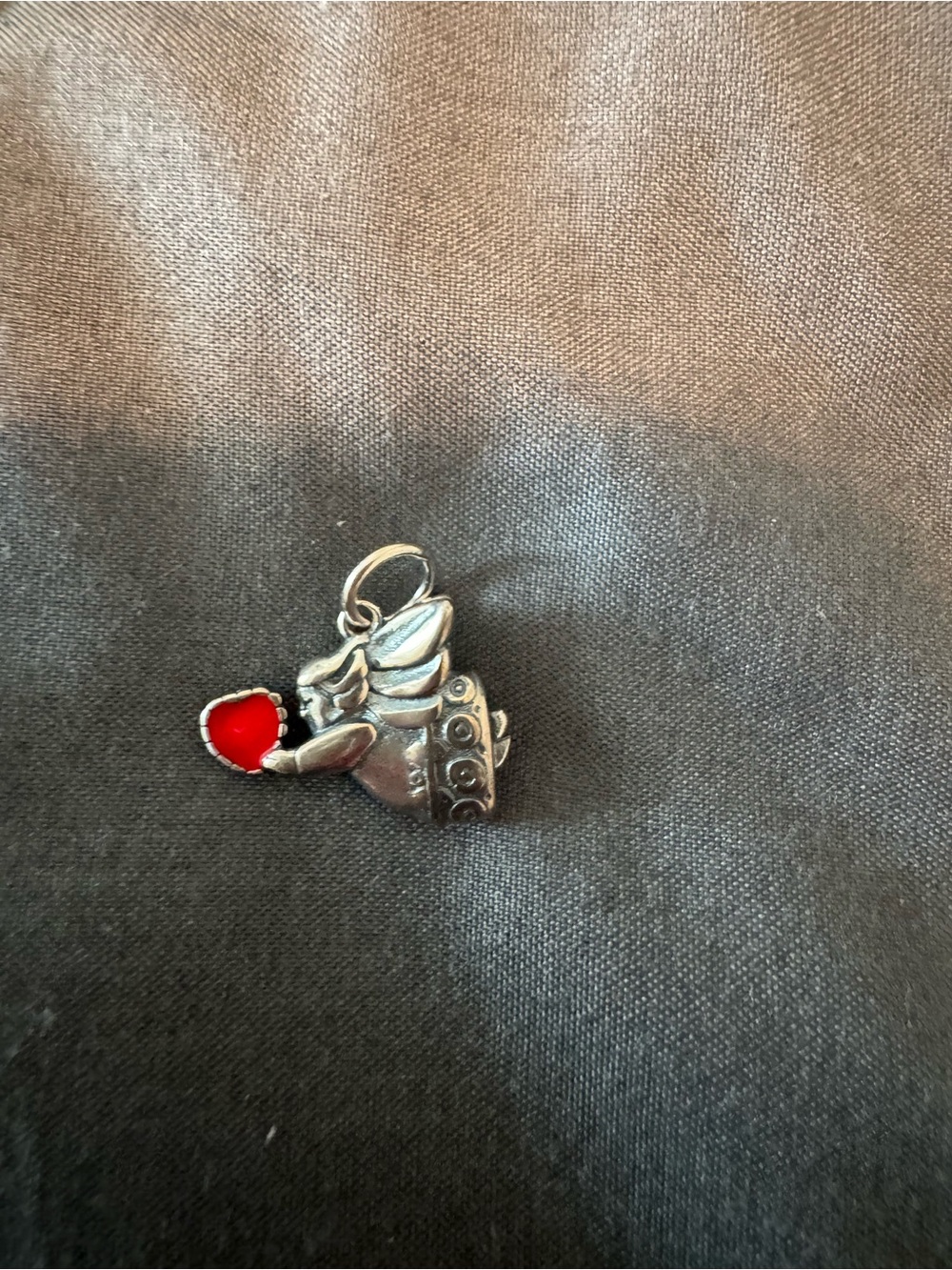 James Avery Silver Angel Charm with Red Heart